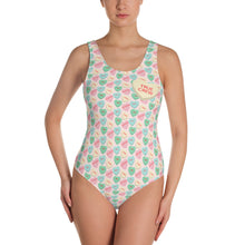 Load image into Gallery viewer, Valentine's Conversation Hearts One-Piece Swimsuit