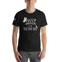 Load image into Gallery viewer, Fuzzy Socks and True Crime Docs tee!
